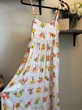 Anthropologie Paper Heart White Fruit Print Sundress Xs Coastal Summer Dress